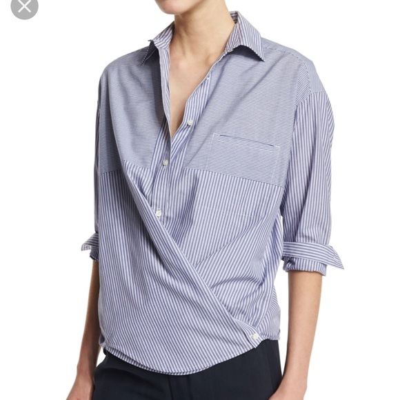 Vince Tops - Vince Striped Crossover Button-Down Popover Top 6
